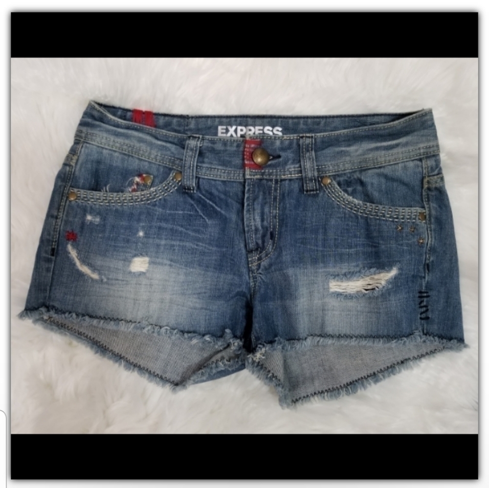 Express embroidered distressed shorts
